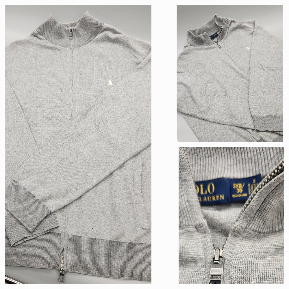Polo ralph lauren, Lightweight zip knit sweater jacket, Grey, 3XB